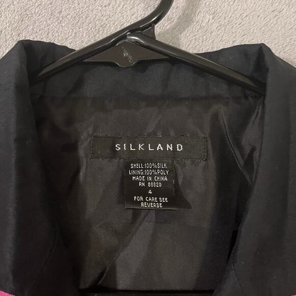 Silk Land Embroidered Silk Jacket Black Pink Parasol Design Womens Sz 4 - Picture 3 of 12